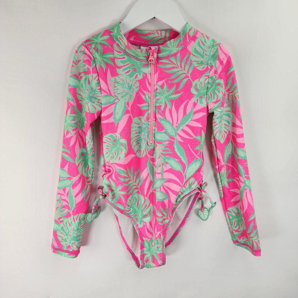 Nicole Miller Long Sleeve One Piece Swimsuit Girl's 8 Tropical Rash Guard